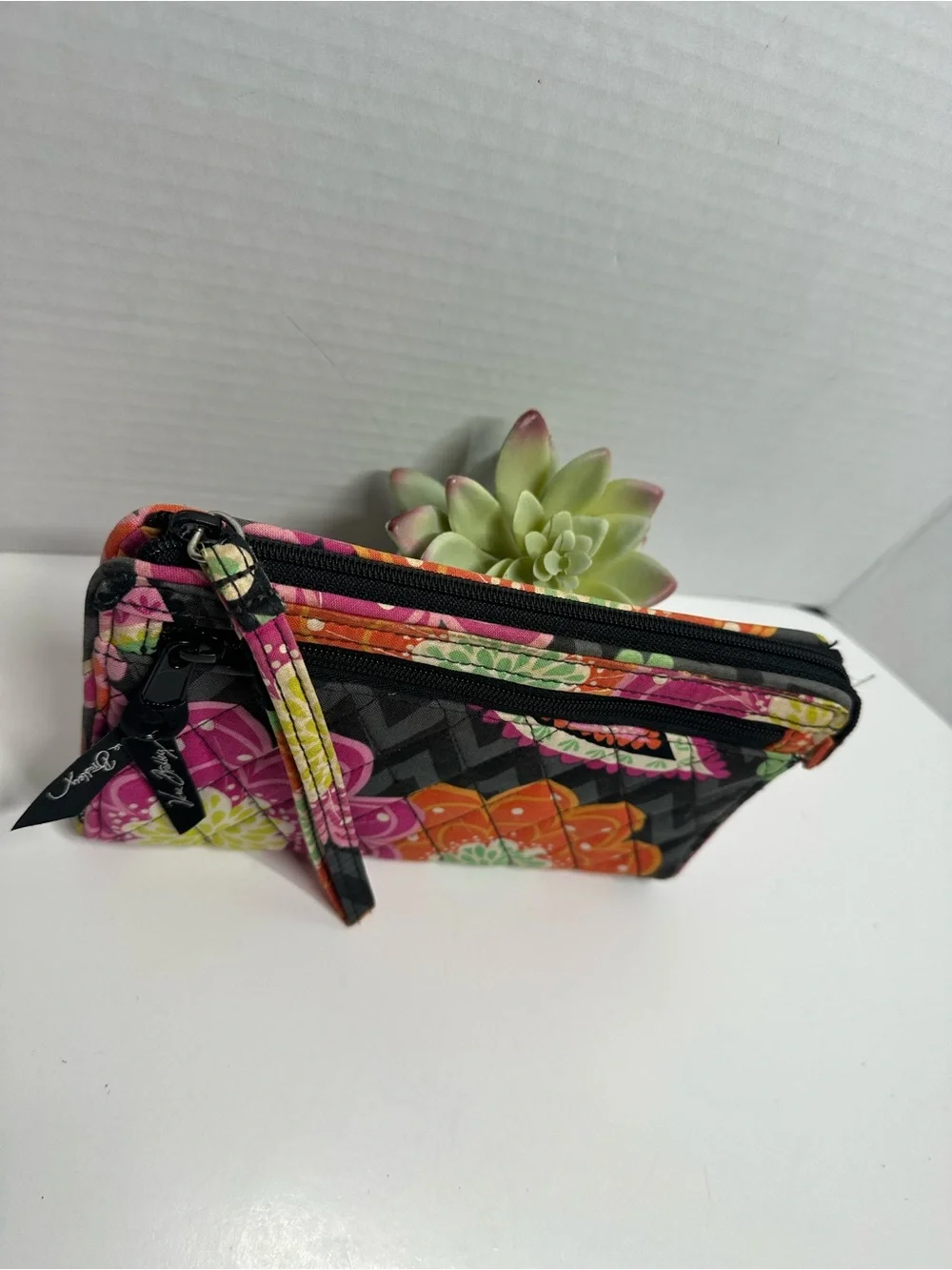 Vera Bradley Black Multi Floral Quilted Wristlet